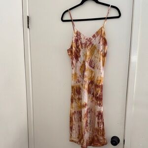 Ali Dakota 100% Silk Tie-Dye Spaghetti Strap Slip pink orange Dress Large